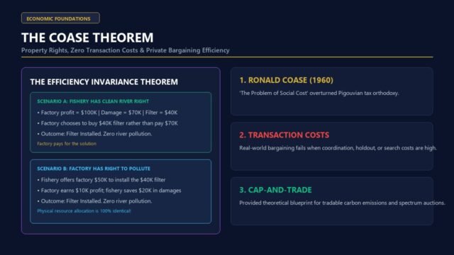 The Coase Theorem Explained - Property Rights Assignment and Private Bargaining Efficiency Diagram