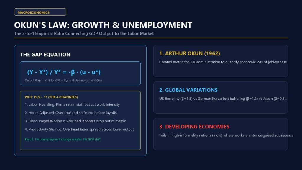 Okun's Law Explained - Unemployment Rate and GDP Growth Inverse Relationship Diagram