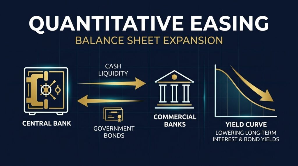 Quantitative Easing Balance Sheet Expansion and Yield Curve Infographic